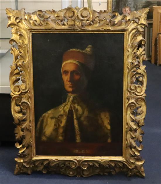 After Giovanni Bellini (1428-1516) Portrait of Doge Leonardo Loredan 24 x 17in., Florentine framed